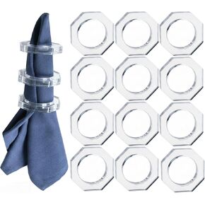 مجموعة أكريليك نظيفة مكونة من 12 حلقة منديل مشطوفة مربعة - حلقات مناديل قماشية وإبزيم منديل لحفلات الزفاف، وأعياد الميلاد، والولائم، وديكور الطاولة، وديكور المنزل، والهدايا (شفاف) in Kuwait