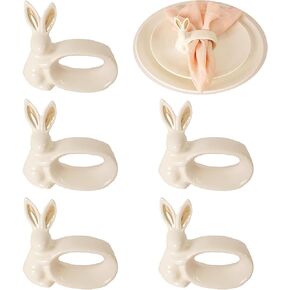Easter Bunny Porcelain Napkin Rings Set of 6, Rabbit Napkin Ring Holders, White Bunny Ceramic Napkin Rings for Easter, Spring Party, Banquet, Dinner, Wedding Table Decor in Saudi Arabia