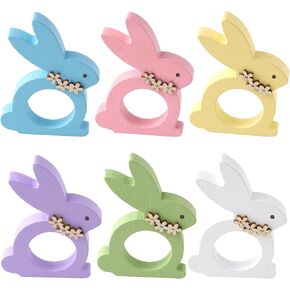 APTWOW حلقات منديل أرنب عيد الفصح مجموعة من 6 - حامل مناديل أرنب عيد الفصح الخشبي الملون، حلقات منديل زهرة الربيع لديكور طاولة حفلات الزفاف وأعياد الميلاد in Kuwait
