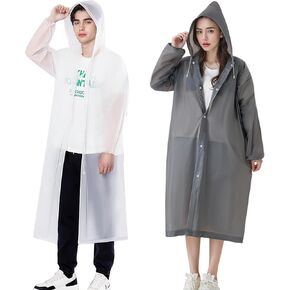 2 Pack Adult Rain Ponchos, Heavy Duty Reusable EVA Waterproof Raincoat with Drawstring Hood for Women Men in Saudi Arabia