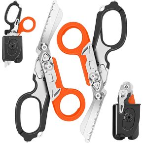 2 Pack Foldable Trauma Shears with Compatible Holster, Emergency Shears with Strap Cutter and Glass Breaker for Outdoor Camping Medical Scissors Tools Black+Orange in Kuwait