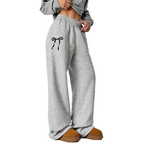 Girls Bowknot Baggy Sweatpants Teen Trendy Wide Leg Sweat Pants Elastic Waist Loose Jogger Casual Kids for 8-12Y in Kuwait
