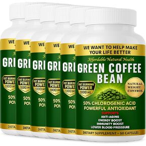 Green Coffee Bean Extract, 100% Pure Green Coffee Bean Capsules, 50% Chlorogenic Acid, 1000 mg Strength, 360 Capsules, 12 Month Supply, Non-GMO and Gluten Free, Traditional Herbal Supplement in Saudi Arabia