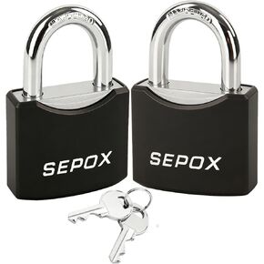SEPOX® 2 Pack Padlocks with Keys Heavy Duty Outdoor Weatherproof Padlock Set 1 9/16 Inch Solid Steel Locks Keyed Alike for Gate Fence Toolbox Gym Locker Storage Shed, Black Coated with Same Key in Kuwait