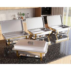 Alpha Living 4 Pack 8QT Chafing Dish Full Set – Stainless Steel Catering Chafer with Lids, Pans & Fuel Holders – Buffet Food Warmers for Parties, Events & Weddings – Gold Frame in Kuwait