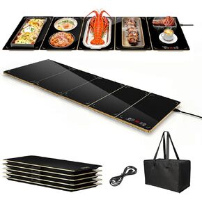 صينية تدفئة كهربائية XXXL مقاس 44 بوصة × 16 بوصة مع حقيبة تخزين، بساط تدفئة طعام بحجم قابل للتعديل، وحدات قابلة للتوسيع 5 في 1، سخان طعام للحفلات والبوفيه وتقديم الطعام والتجمع، درجة حرارة ومؤقت 8 مستويات، حافة ذهبية in Kuwait