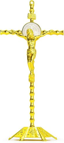 Calculs Metal Jesus Crucifix Table Cross - Catholic Table Cross With Stand For Christian Prayers Jerusalem Home Decor 8" Gold in Saudi Arabia