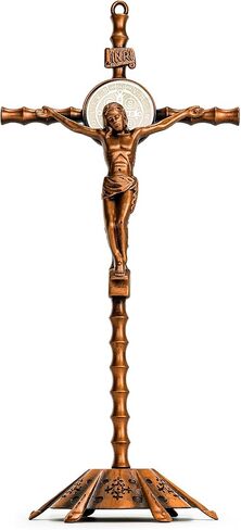 Calculs Metal Jesus Crucifix Table Cross - Catholic Table Cross With Stand For Christian Prayers Jerusalem Home Decor 8" Gold in Saudi Arabia
