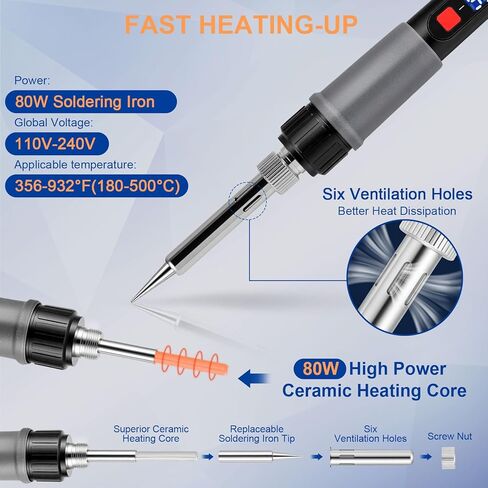 21-in-1 3D Printer Smoothing Tool Kit, 80W LED Digital Adjustable Temperature Soldering Welding Iron Kit with Insert Brass Heatset Nuts & Soldering Tips, Fast Heating 3D Printing Modify Finishing Tool in Saudi Arabia