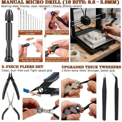 مجموعة أدوات طابعة ثلاثية الأبعاد مكونة من 66 قطعة مع حقيبة تخزين، وملحقات الكل في واحد لطابعات FDM/SLA - أداة إزالة الأزيز، وكاشطات، ومبردات معدنية، وفرش، ومثقاب يدوي، وملاقط والمزيد، لمختبر بامبو، وإندر 3، وكبرا in Kuwait