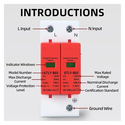 House Lightning Surge Protector AC SPD 1P 2P 3P 4P 40KA 60KA 220V 385V AC Protective Low-Voltage Arrester Device(3P,385V 30-60KA) in Saudi Arabia