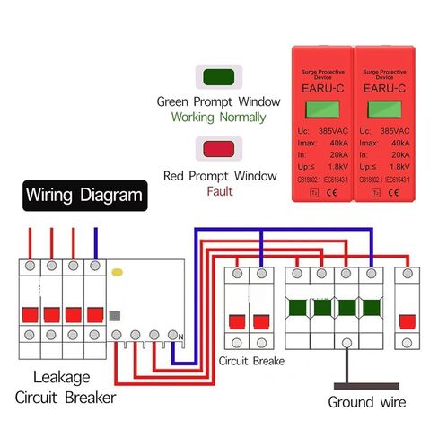 1 قطعة AC SPD 1P 2P 3P 4P 20 ~ 40KA 30KA ~ 60KA 385V House Lightning Surge Protector واقي الجهد المنخفض (4P، 20-40KA) in Kuwait