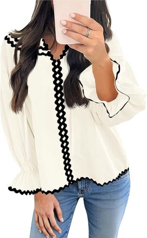 جرس CICY WOMENS CHUFFER PUSH SLEEVE PLOUSE V DECK TRIM TRIM in Kuwait