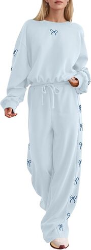 2 قطعة ملابس صالة القوس تقليم مقنعين البلوز Sweatpants مجموعة طاقم الرقبة البلوز واسعة الساق Sweatpants رياضية in Saudi Arabia