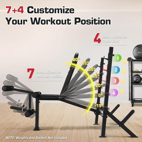 Adjustable Weight Bench Press Set 900LBS with 72''W Squat Rack & Leg Extension/Curl Foldable Workout Bench for Full Body Fitness Flat/Incline/Decline Upgrade Weight Benches for Home Gym in Kuwait