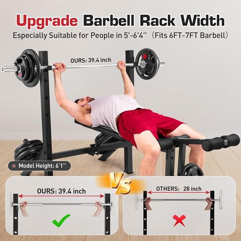 Adjustable Weight Bench Press Set 900LBS with 72''W Squat Rack & Leg Extension/Curl Foldable Workout Bench for Full Body Fitness Flat/Incline/Decline Upgrade Weight Benches for Home Gym in Kuwait