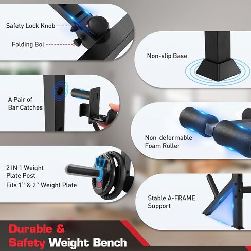 Adjustable Weight Bench Press Set 900LBS with 72''W Squat Rack & Leg Extension/Curl Foldable Workout Bench for Full Body Fitness Flat/Incline/Decline Upgrade Weight Benches for Home Gym in Kuwait