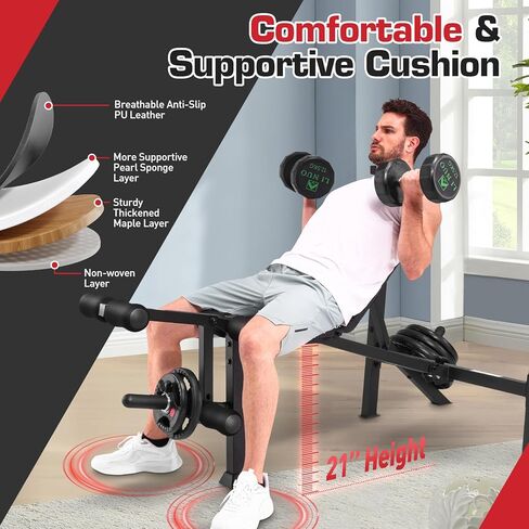 Adjustable Weight Bench Press Set 900LBS with 72''W Squat Rack & Leg Extension/Curl Foldable Workout Bench for Full Body Fitness Flat/Incline/Decline Upgrade Weight Benches for Home Gym in Kuwait