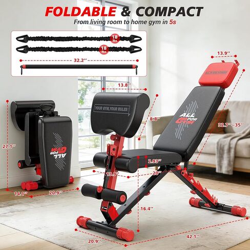 مقعد تمرين XDDIAS، مقعد وزن قابل للطي مع مجموعة تدريب مقاومة متغيرة، مقعد قابل للتعديل بوزن 880 رطل مع تمديد للساق، تجعيد الواعظ، مسند رأس ممتد، مقعد مسطح منحدر لتدريب القوة in Kuwait