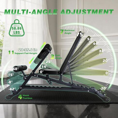 Adjustable Weight Bench with Roman Chair, Utility Workout Bench for home gym 1000 LBS MAX Incline/Decline/Sit Up Bench Press Exercise Equipment 75°to -20°FID Strength Training in Saudi Arabia