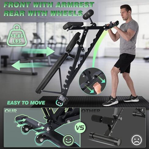 Adjustable Weight Bench with Roman Chair, Utility Workout Bench for home gym 1000 LBS MAX Incline/Decline/Sit Up Bench Press Exercise Equipment 75°to -20°FID Strength Training in Saudi Arabia