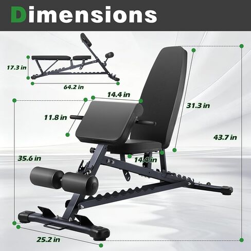 Adjustable Weight Bench with Roman Chair, Utility Workout Bench for home gym 1000 LBS MAX Incline/Decline/Sit Up Bench Press Exercise Equipment 75°to -20°FID Strength Training in Saudi Arabia