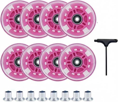 8 عبوات من عجلات التزلج المضمنة المضيئة 64/70/72/76/80 مم - عجلات وامضة من البولي يوريثان 85A مع محامل وفواصل ABEC-9، عجلات بديلة داخلية وخارجية للأطفال والشباب البالغين (أسود، 72 مم) in Kuwait