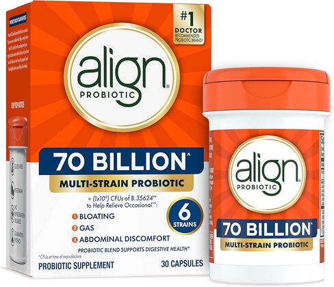 Align Probiotic, 70 مليار CFU، مزيج من 6 سلالات، بروبيوتيك للنساء والرجال، بروبيوتيك يومي لصحة الجهاز الهضمي، يساعد على تخفيف الانتفاخ والغازات العرضية، 30 كبسولة in Kuwait