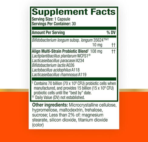 Align Probiotic, 70 مليار CFU، مزيج من 6 سلالات، بروبيوتيك للنساء والرجال، بروبيوتيك يومي لصحة الجهاز الهضمي، يساعد على تخفيف الانتفاخ والغازات العرضية، 30 كبسولة in Kuwait