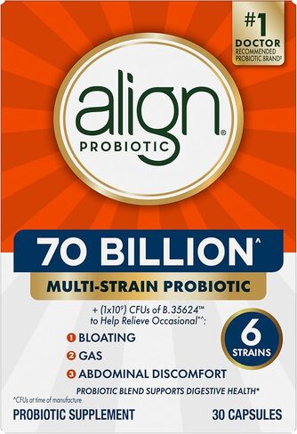 Align Probiotic, 70 مليار CFU، مزيج من 6 سلالات، بروبيوتيك للنساء والرجال، بروبيوتيك يومي لصحة الجهاز الهضمي، يساعد على تخفيف الانتفاخ والغازات العرضية، 30 كبسولة in Kuwait