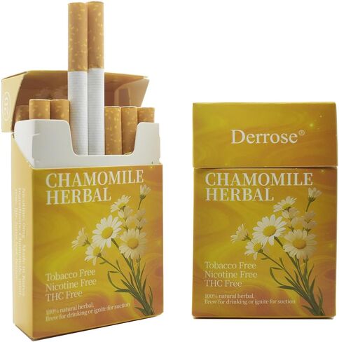 Derrose® Chamomile Herbal Sticks,Herbal Cigarettes,Nicotine Free and Tobacco Free,Help Stop Smoking,Better Effect When Used with Nicotine Patches,Smoking Cessation Products,2packs-40 Sticks in Kuwait