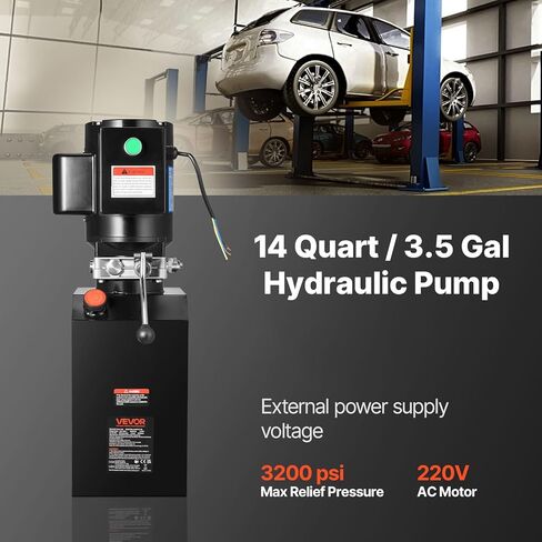 VEVOR 14 Quart Hydraulic Power Unit, Single Acting Steel Dump Trailer Pump, 3200 PSI Max Relief Pressure & 1.7 GPM Flow Rate, 220-240V Hydraulic Pump with Metal Reservoir for Dump Trailer Car Lifting in Saudi Arabia