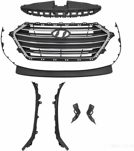 Front Bumper Grille For Hyundai Elantra Sedan, 2017, 2018, Black with Chrome Trim in Saudi Arabia