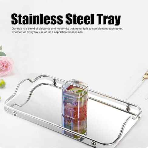 Stainless Steel Rectangle Tray, Bathroom Clutter Serving Platter with Handles for Jewelry, Perfume, Vanity, Serving, Reflective Finish in Saudi Arabia