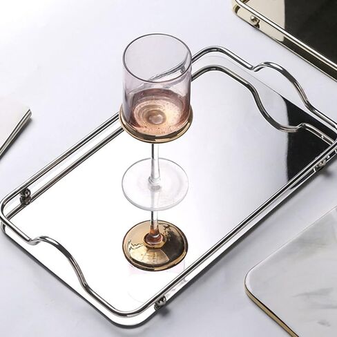Stainless Steel Rectangle Tray, Bathroom Clutter Serving Platter with Handles for Jewelry, Perfume, Vanity, Serving, Reflective Finish in Saudi Arabia
