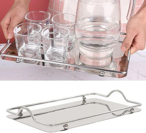 Stainless Steel Rectangle Tray, Bathroom Clutter Serving Platter with Handles for Jewelry, Perfume, Vanity, Serving, Reflective Finish in Saudi Arabia
