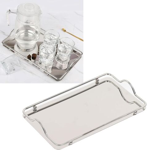 Stainless Steel Rectangle Tray, Bathroom Clutter Serving Platter with Handles for Jewelry, Perfume, Vanity, Serving, Reflective Finish in Saudi Arabia