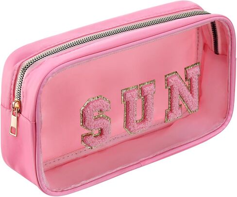Swim Chenille Letter Makeup Bag,Waterproof Cute Women Clear Cosmetic Bags Sunscreen Organizer for Beach Pool Swimming Team Swimmers,Travel Toiletry SPF Zipper Pouches for Teen Girls (PINK-SWIM) in Kuwait