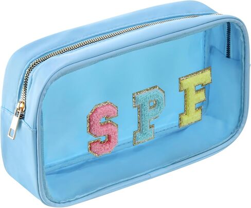 Swim Chenille Letter Makeup Bag,Waterproof Cute Women Clear Cosmetic Bags Sunscreen Organizer for Beach Pool Swimming Team Swimmers,Travel Toiletry SPF Zipper Pouches for Teen Girls (PINK-SWIM) in Kuwait