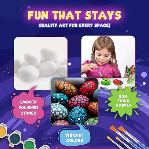 طقم الطلاء الصخري - توهج في The Dark ، 60+ PCS Arts and Crafts Rock Painting Kit للأطفال 6-12 ، اللوازم الفنية مع الوهج والدهانات القياسية ، ألعاب في الهواء الطلق للبنين والبنات عيد ميلاد وهدايا عيد الفصح in Kuwait