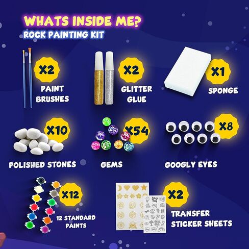 طقم الطلاء الصخري - توهج في The Dark ، 60+ PCS Arts and Crafts Rock Painting Kit للأطفال 6-12 ، اللوازم الفنية مع الوهج والدهانات القياسية ، ألعاب في الهواء الطلق للبنين والبنات عيد ميلاد وهدايا عيد الفصح in Kuwait