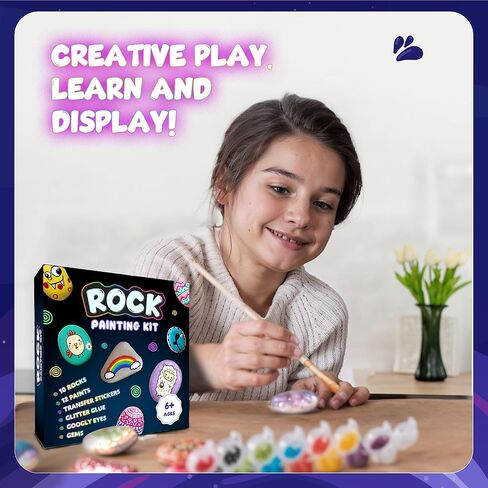 طقم الطلاء الصخري - توهج في The Dark ، 60+ PCS Arts and Crafts Rock Painting Kit للأطفال 6-12 ، اللوازم الفنية مع الوهج والدهانات القياسية ، ألعاب في الهواء الطلق للبنين والبنات عيد ميلاد وهدايا عيد الفصح in Kuwait