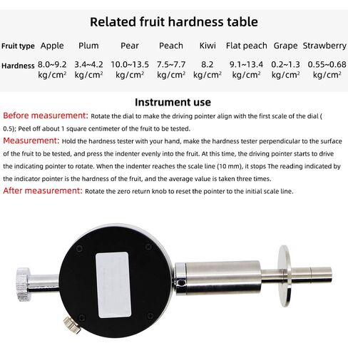 Fruit Hardness Tester Fruit Penetrometer Sclerometer Hand Fruit Durometer Hardness Tester Two Pressure Head SR 8mm SR 11mm 0.5-12kg/cm2 and 1-24kg/cm2 Fruit Hardness Tester Meter Gage in Kuwait