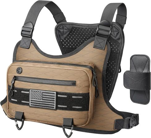 جهاز الصدر الرياضي في الهواء الطلق للرجال والنساء، حقيبة صدرية للجري مع حافظة حزمة، حزمة الصدر مدمجة في حامل الهاتف لركوب الدراجات، والتخييم، والسفر، والمشي لمسافات طويلة، والتدريبات، EDC (أسود) in Kuwait