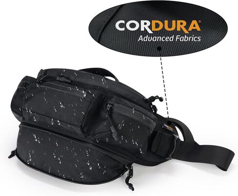 reeyee N10 Utility Cycling Waist Pack, 6.5L Expandable Motorcycle Hip Bag, 840D CORDURA Water-Resistant Sling Bag with Quick-Release Magnetic Buckle & Reflective Zipper for Hiking, Commuting - Black in Kuwait