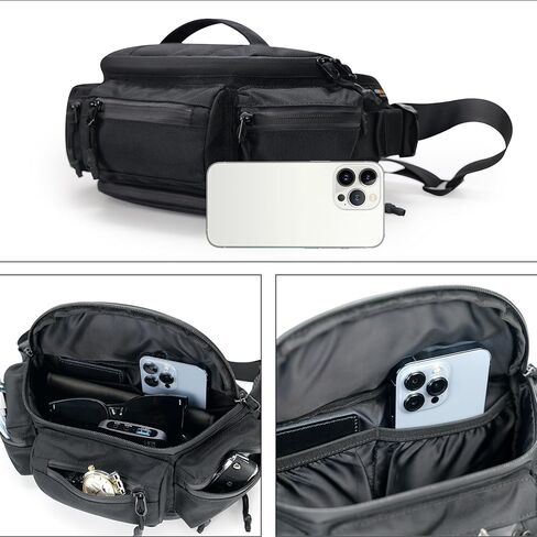 reeyee N10 Utility Cycling Waist Pack, 6.5L Expandable Motorcycle Hip Bag, 840D CORDURA Water-Resistant Sling Bag with Quick-Release Magnetic Buckle & Reflective Zipper for Hiking, Commuting - Black in Kuwait