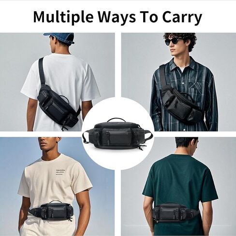 reeyee N10 Utility Cycling Waist Pack, 6.5L Expandable Motorcycle Hip Bag, 840D CORDURA Water-Resistant Sling Bag with Quick-Release Magnetic Buckle & Reflective Zipper for Hiking, Commuting - Black in Kuwait