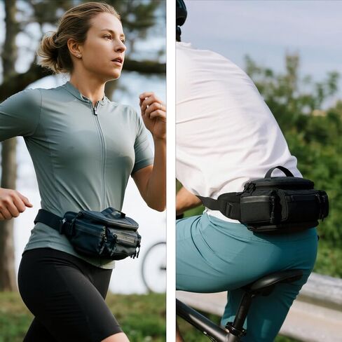 reeyee N10 Utility Cycling Waist Pack, 6.5L Expandable Motorcycle Hip Bag, 840D CORDURA Water-Resistant Sling Bag with Quick-Release Magnetic Buckle & Reflective Zipper for Hiking, Commuting - Black in Kuwait