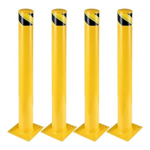 4 Packs 42 Inch Safety Bollard Post, 4.5 Inch Diameter Steel Pipe Bollard with 16 Anchor Bolts, Heavy Duty Yellow Steel Bollard for Parking Lot Security, Driveway Barrier, Warehouse Entrance in Saudi Arabia