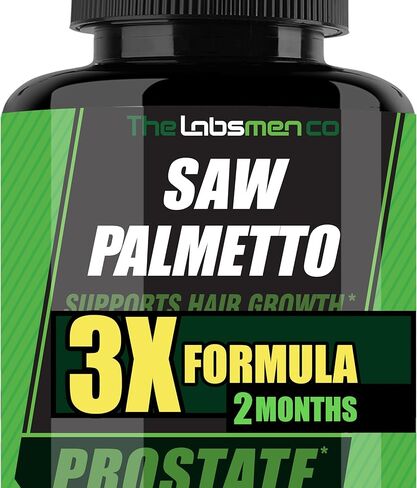 3X Formula Natural Prostate Health Supplements for Men - Saw Palmetto Reduce Nighttime Bathroom Trips + Hair Growth/Hair Loss Prevention, 2-Mons (60 Count (Pack of 1)) in Saudi Arabia